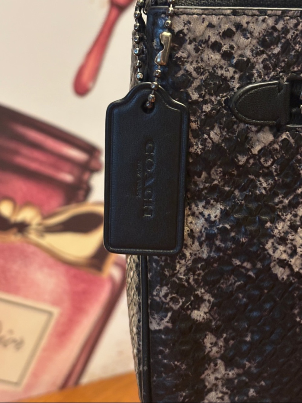 Coach 65393 Python Print Leather Wristlet/Clutch/small bag, Gunmetal Chain Strap - Picture 3 of 10